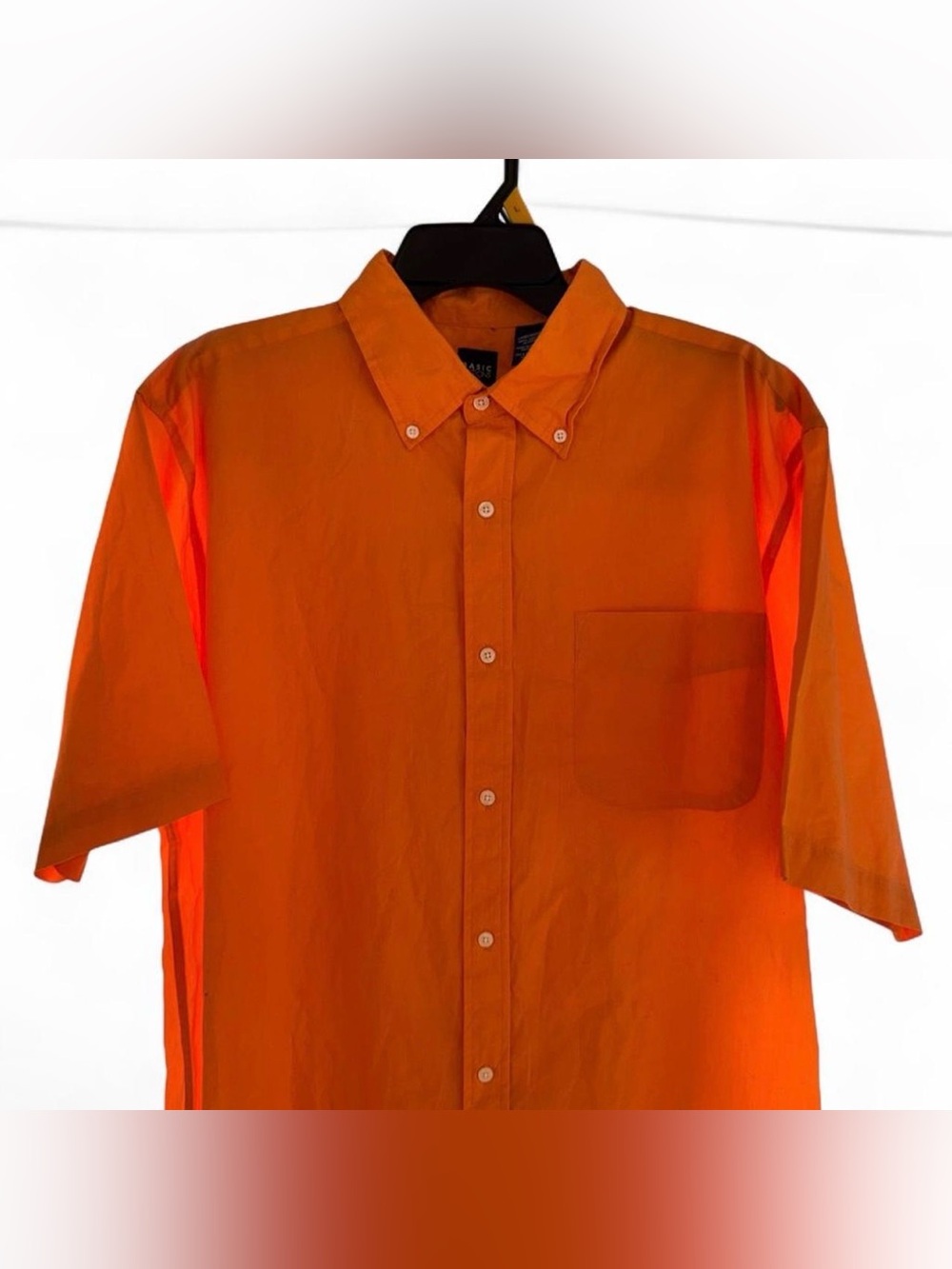 Basic Editions Mens L Large Shirt Orange Cotton Short Sleeve Button Down Pocket - Picture 3 of 8